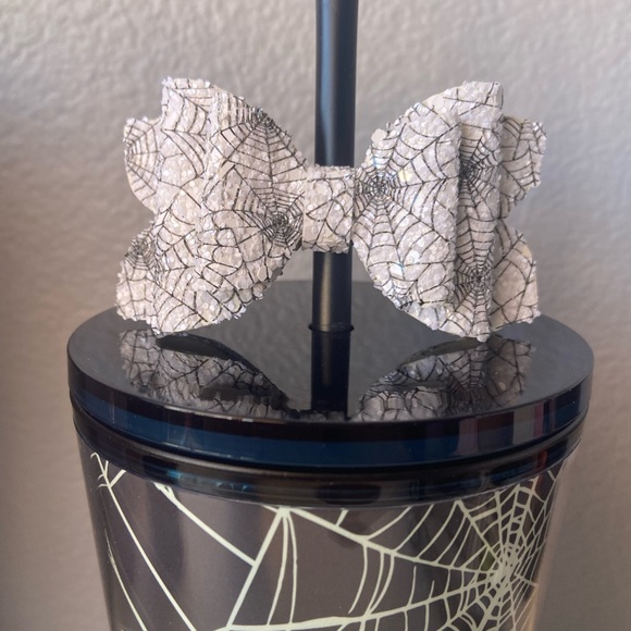 Spiderweb Bow Straw Topper • Black Cobwebs Spider Webs - Picture 2 of 4
